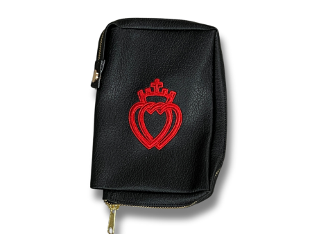 Black Embroidered Leatherette Missal Cover w Twin Hearts Hot on Sale