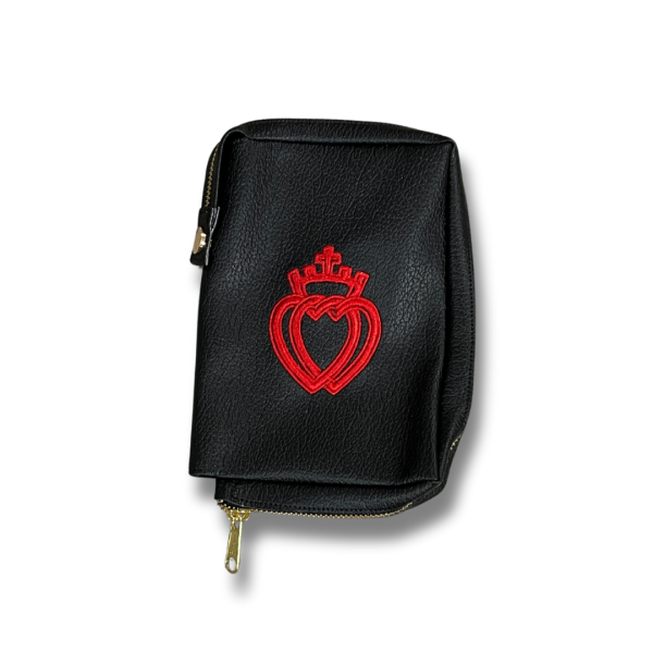 Black Embroidered Leatherette Missal Cover w Twin Hearts Hot on Sale