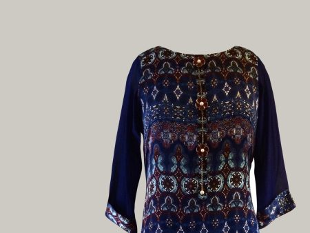 Blue and Maroon Chamoise Printed Kurta For Sale