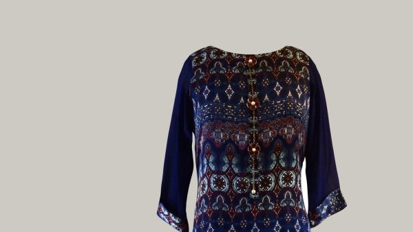 Blue and Maroon Chamoise Printed Kurta For Sale