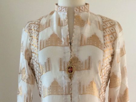 White and Gold Shimmer Chiffon Kurta Discount