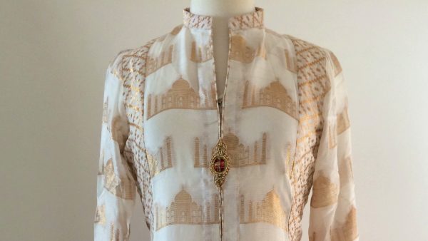 White and Gold Shimmer Chiffon Kurta Discount