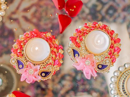 Pink and Blue Floral Diyas For Sale