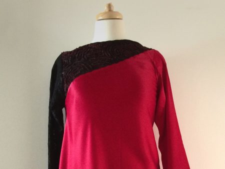 Red Aqua Asymmetric dress with a Lace Sleeve Supply