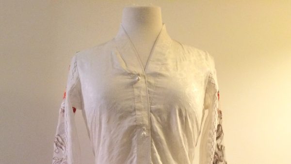 White Raw Silk with Cotton net Sleeves Kurta For Sale