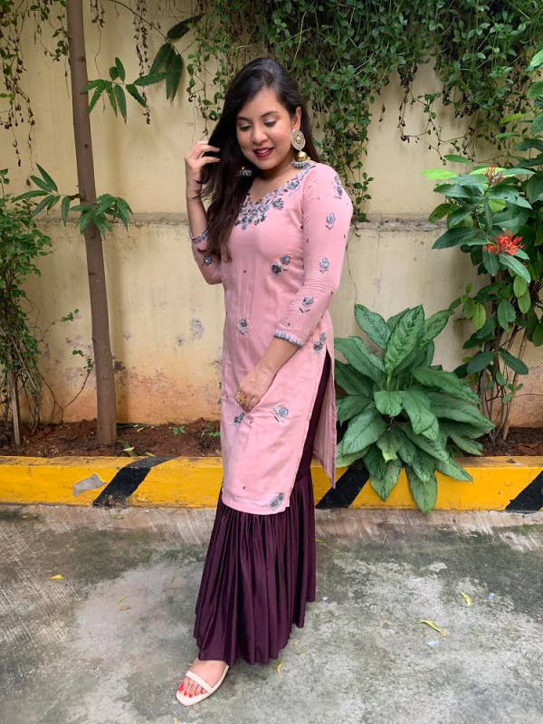 Rosebud Kurta & Mahogany Pleated Skirt Set Fashion