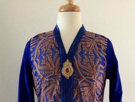 Chiffon Electric Blue with Brown threadwork Kurta Supply