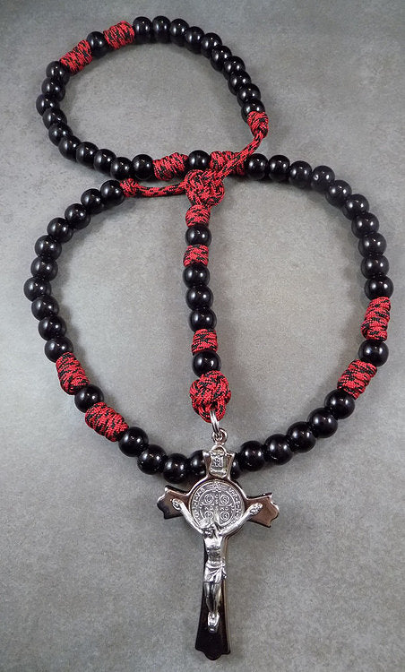 Original Black Monk Rosary - Red paracord Fashion