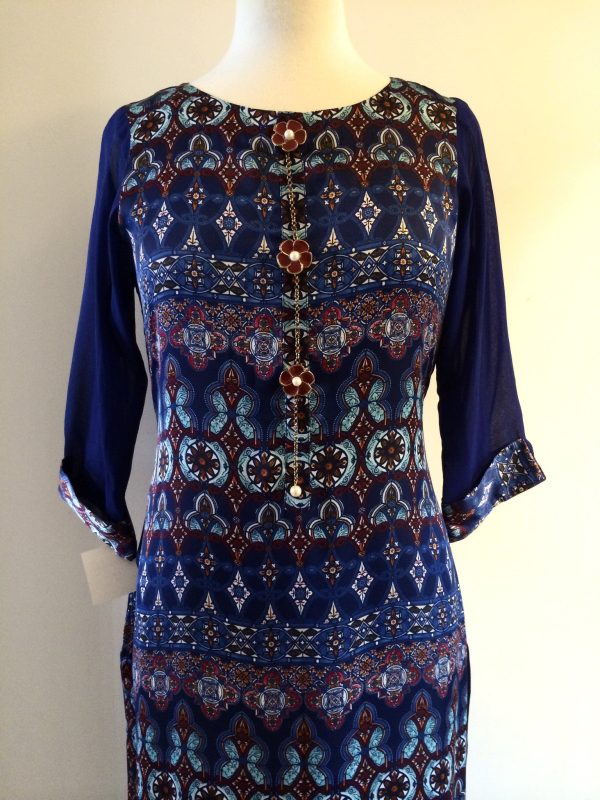 Blue and Maroon Chamoise Printed Kurta For Sale