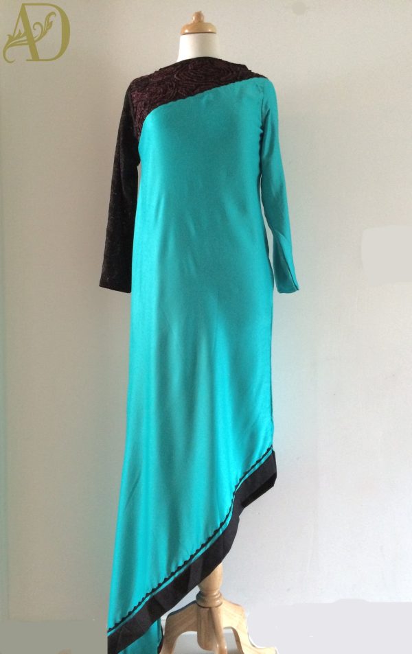 Red Aqua Asymmetric dress with a Lace Sleeve Supply