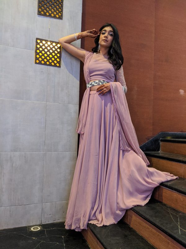 Lilac Lehenga Set with Belt on Sale