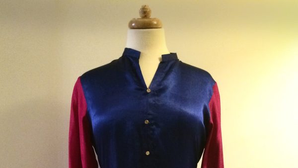 Pink and Electric Blue Plain Silk Kurta For Discount