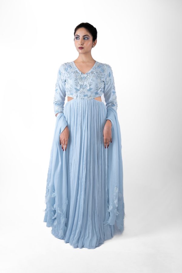 Cloud Blue Feather Dupatta Online