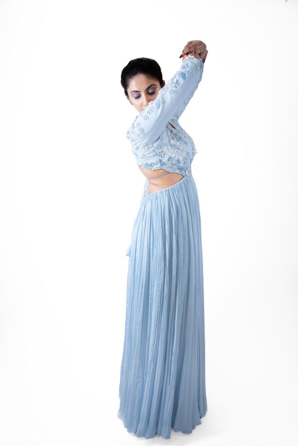 Cloud Blue Pleated Gown For Sale