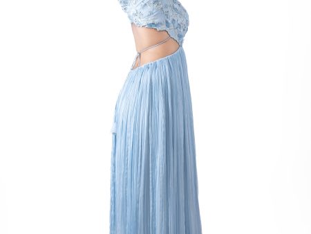 Cloud Blue Pleated Gown For Sale