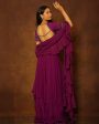 Eggplant Layered Lehenga & Ruffle Dupatta Online Sale