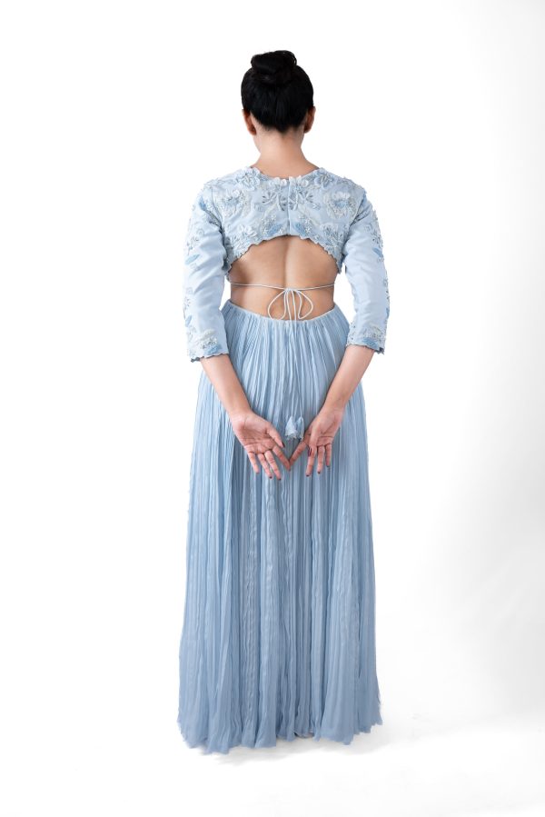 Cloud Blue Pleated Gown For Sale