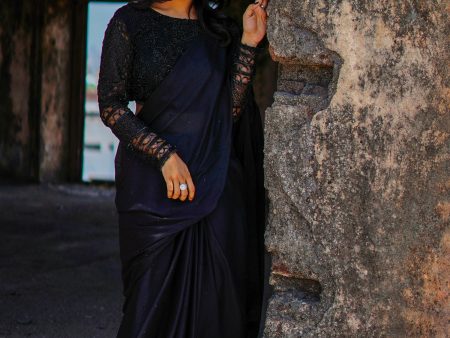 Pooja Jain in Raven Black Saree Set Online Sale