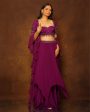 Eggplant Layered Lehenga & Ruffle Dupatta Online Sale