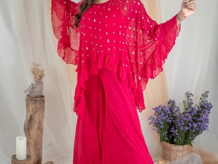 Fuchsia Jumpsuit with Ruffle Poncho Online Hot Sale