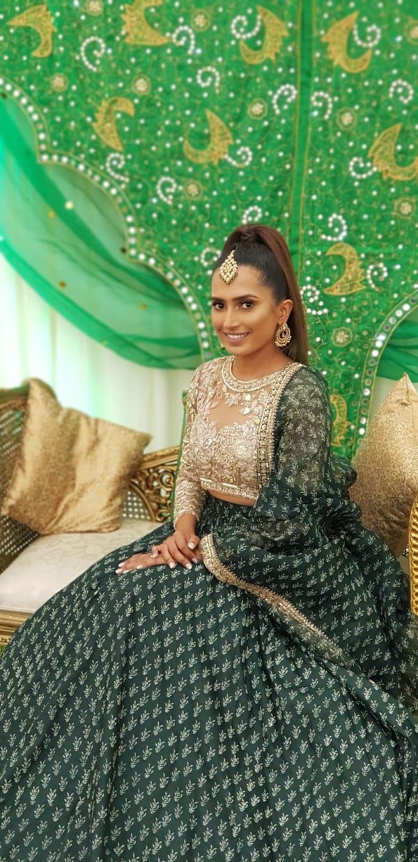 Shaheen Shaikh in Emerald Printed Lehenga Set For Sale